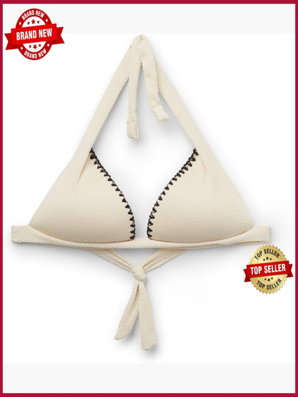 Padded Triangle Bikini Top Bicolor Embroidery Wireless